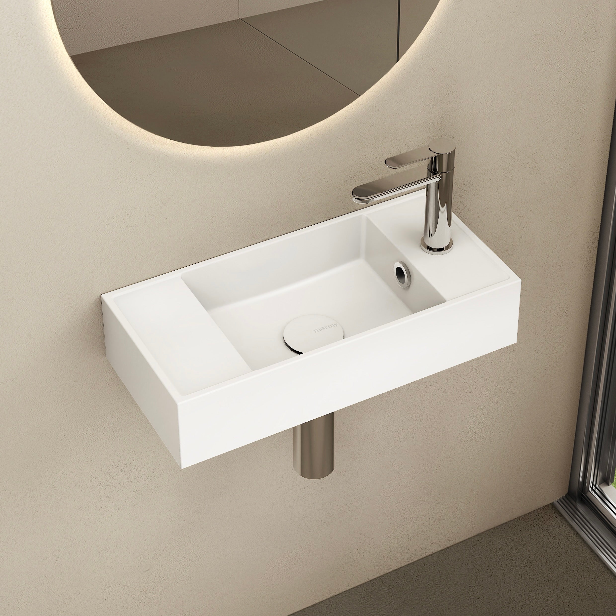 MARMY AXEL 46x22 BALOS kézmosó, FÉNYES FEHÉR