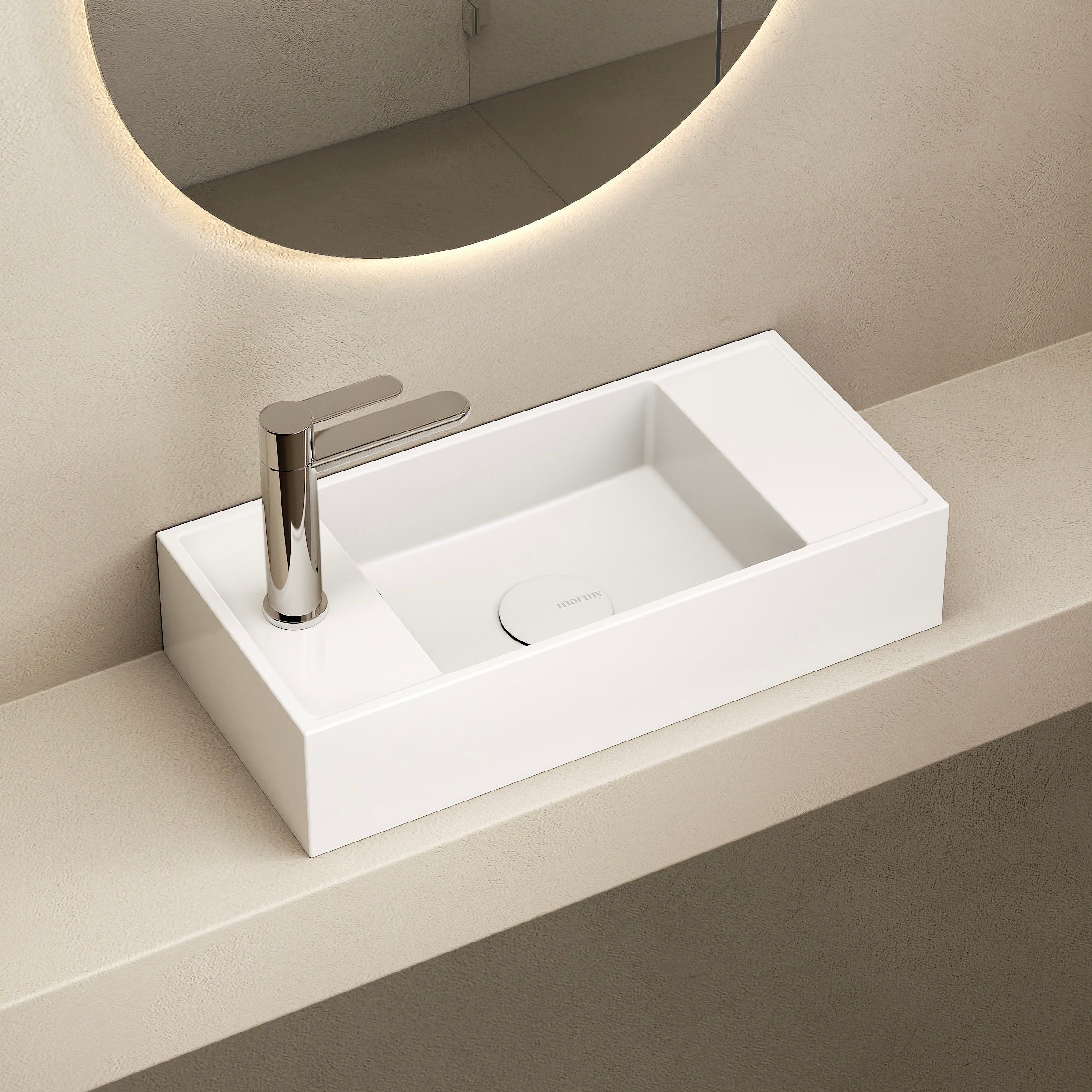 MARMY AXEL 46x22 JOBBOS kézmosó, FÉNYES FEHÉR