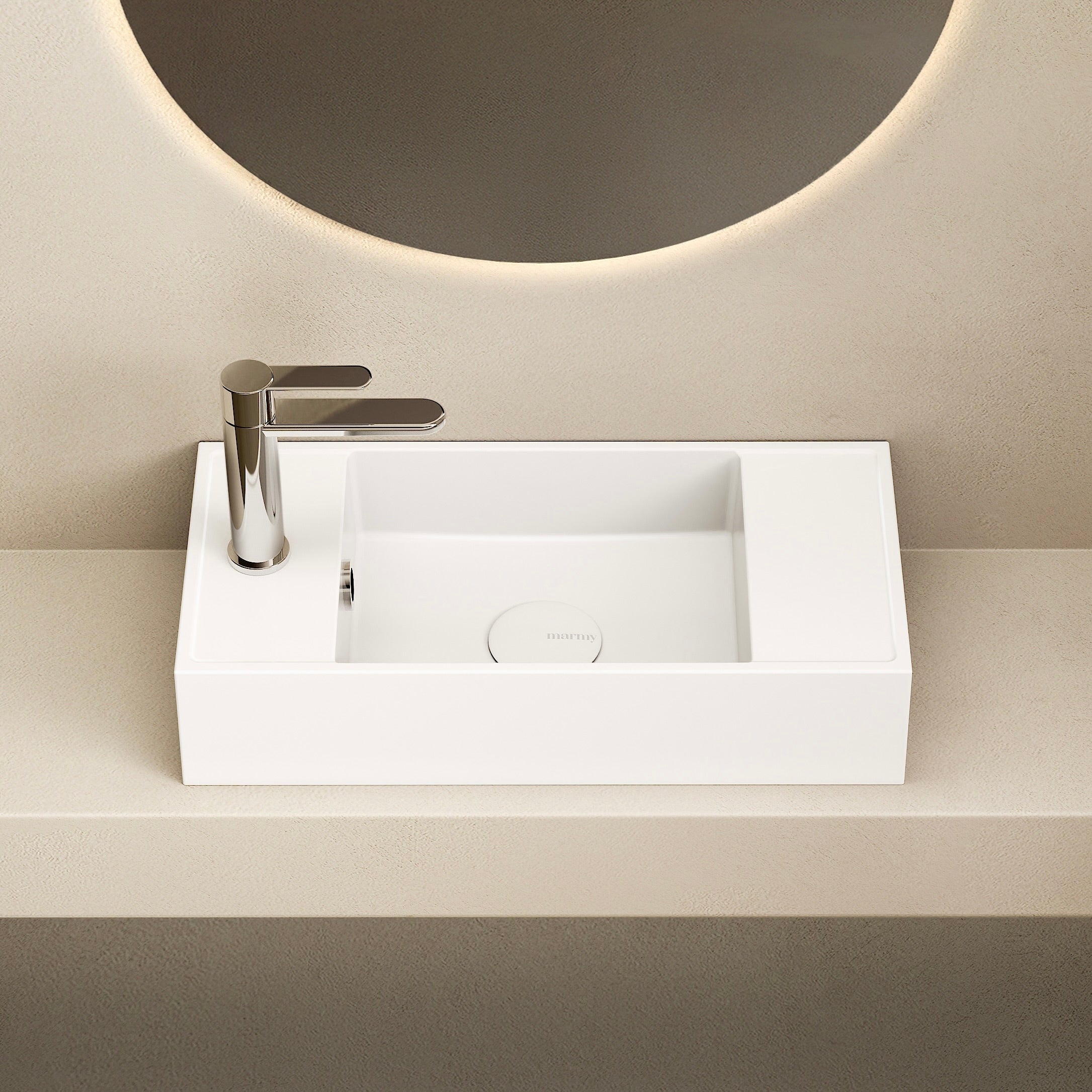 MARMY AXEL 46x22 JOBBOS kézmosó, FÉNYES FEHÉR