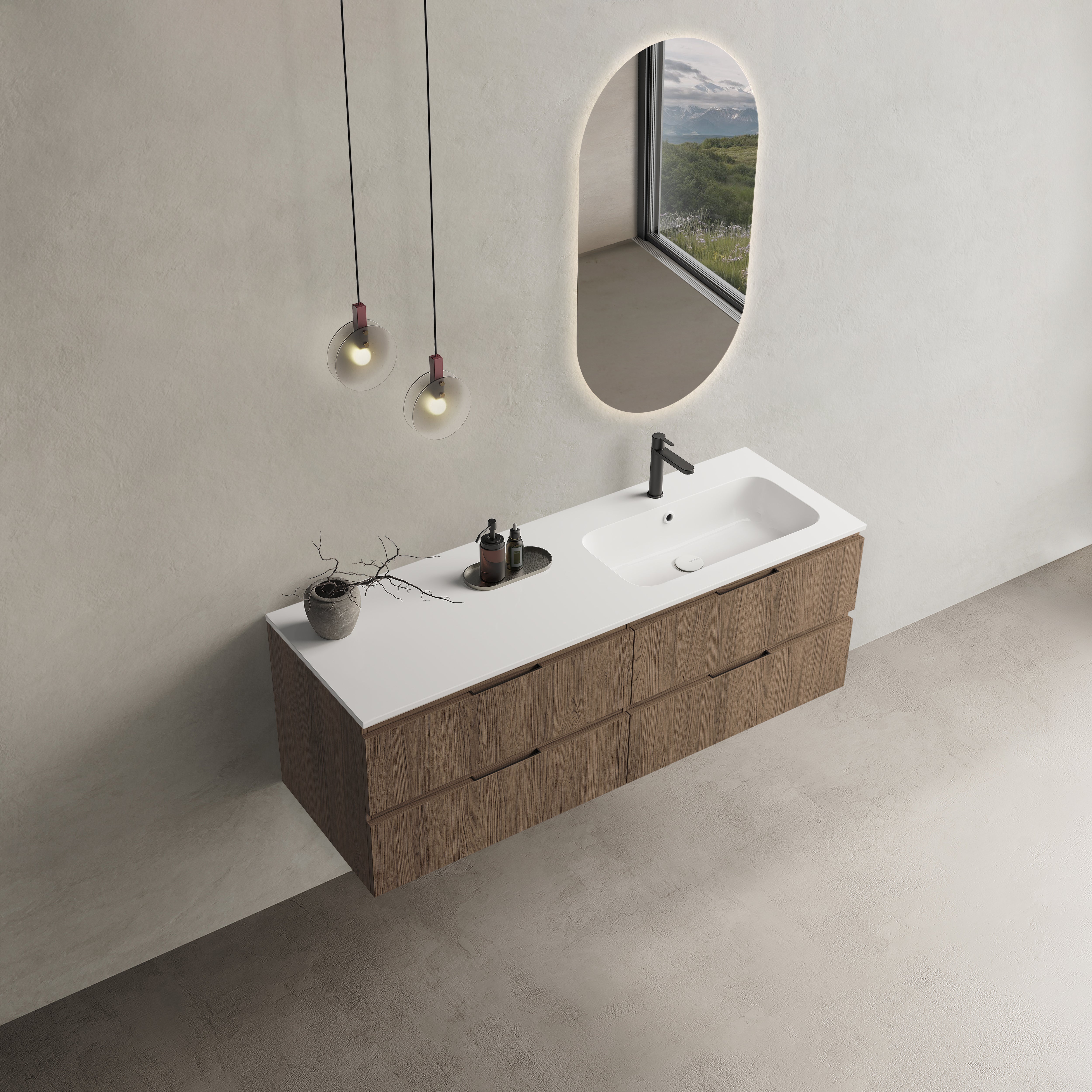 CODE 140x46x50 JOBBOS függesztett alsószekrény, 4 fiók, laminált (mosdó nélkül)