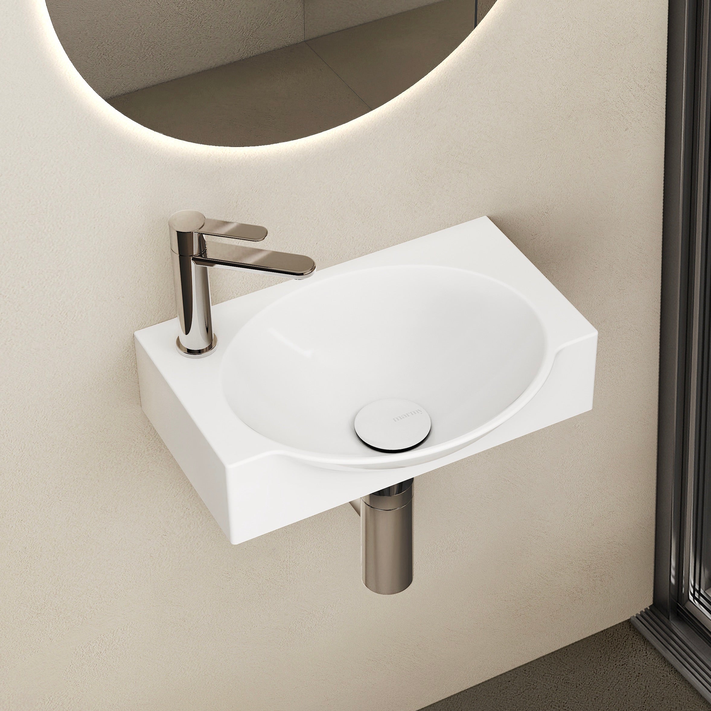 MARMY DOVE 40x30 jobbos mosdó, FÉNYES FEHÉR