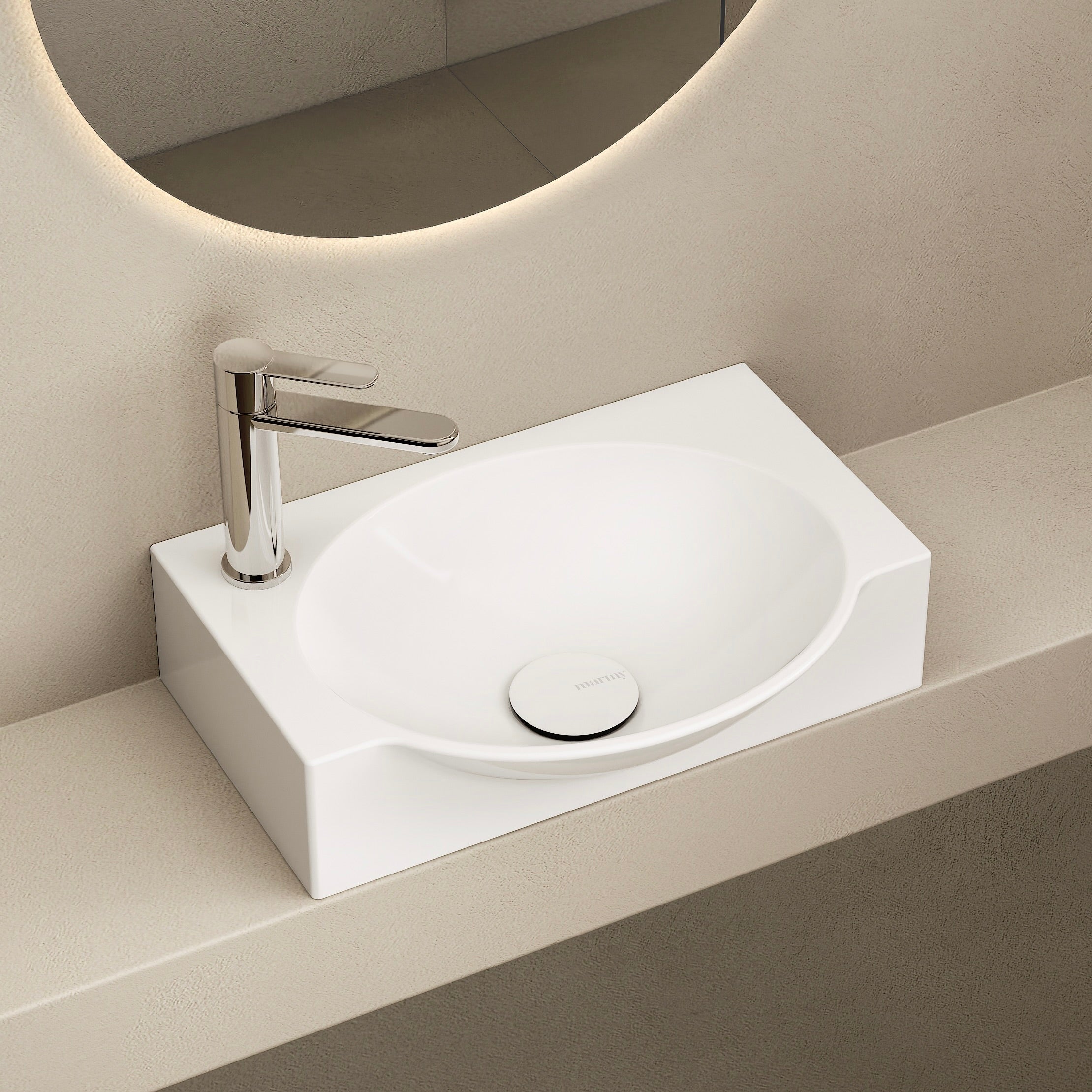 MARMY DOVE 40x30 jobbos mosdó, FÉNYES FEHÉR