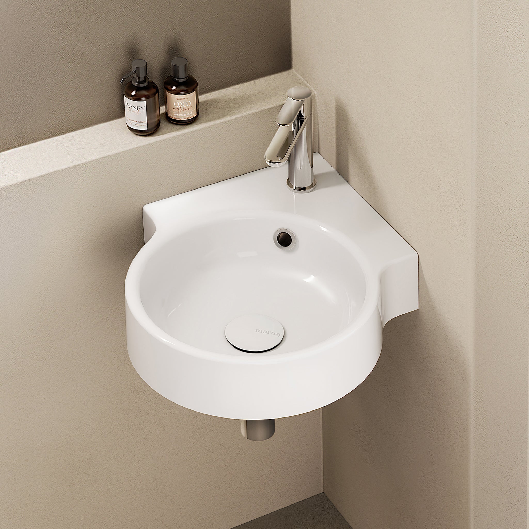 MARMY HOLLY CORNER 38x38 mosdó, FÉNYES FEHÉR