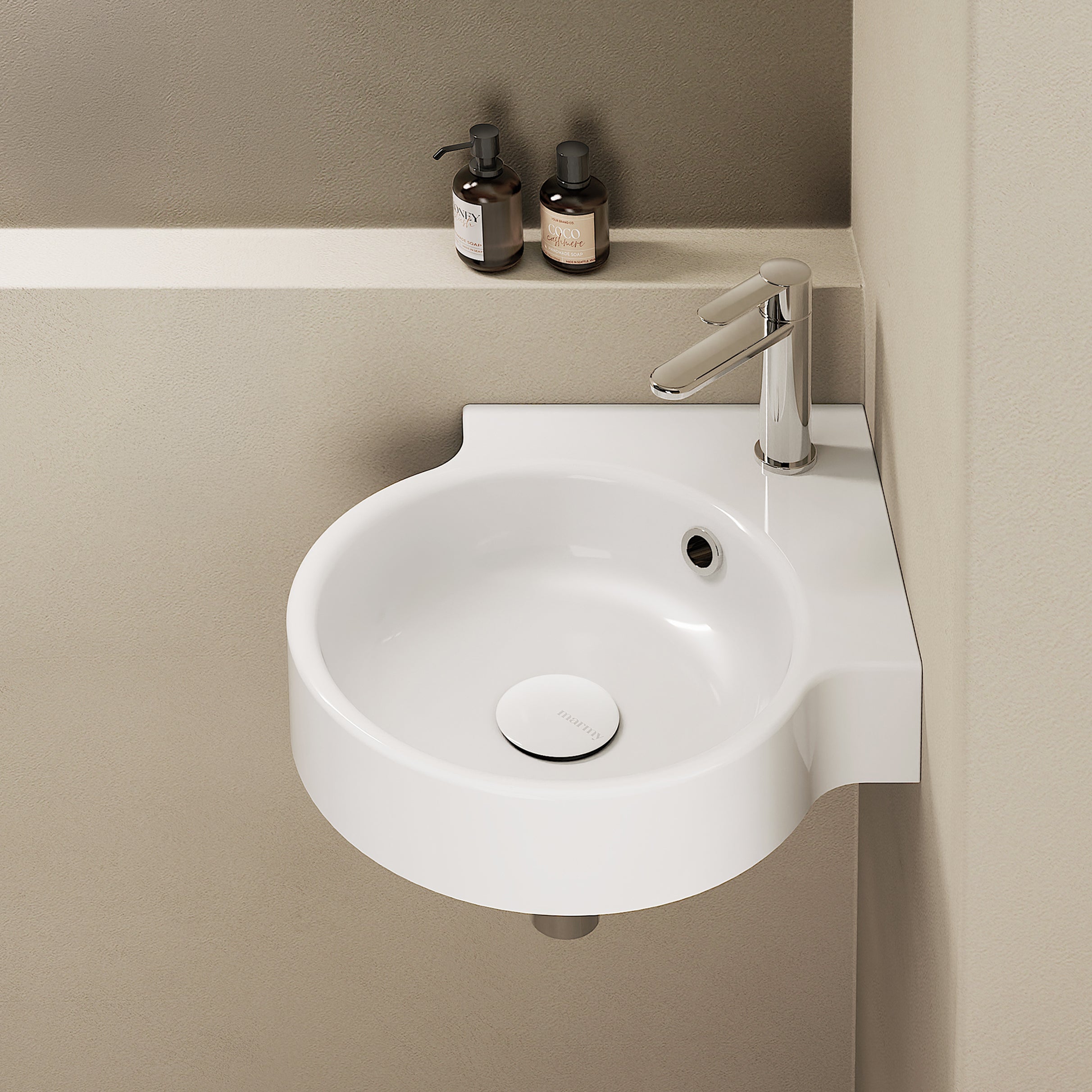 MARMY HOLLY CORNER 38x38 mosdó, FÉNYES FEHÉR